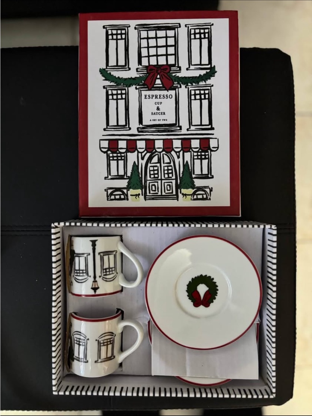 NIB Holiday Espresso Cup & Saucer Set - Red and Green